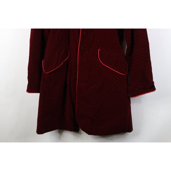 Vtg 90s Y2K Red Balls On Fire Mens Large Distressed Velour Wonka Trench Coat - Picture 3 of 16